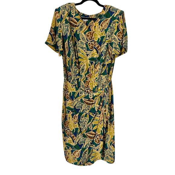 Vintage Maggy London Dress 14 Silk Yellow Green Floral Romantic 90s Y2K Maxi - Picture 1 of 12